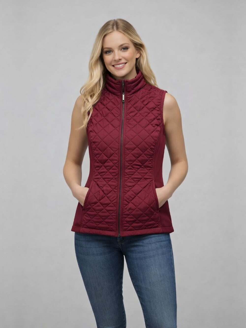 2/$30 Van Heussen Quilted Vest Full Zip Red XXS #A2022